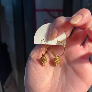Gold Hoop Earrings with Pinecone Charm - Women Jewelry